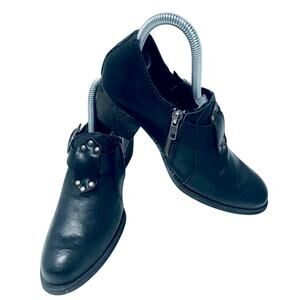 Born Women's Black Leather Buckle Booties Ankle Boots Low Heel Size 7.5